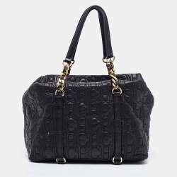 Pre Owned CH Carolina Herrera Black Monogram Embossed Leather Chain Satchel