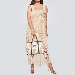 Pre Owned CH Carolina Herrera Beige/Brown Monogram Coated Canvas and Leather Tote