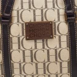Pre Owned CH Carolina Herrera Beige/Brown Monogram Coated Canvas and Leather Tote