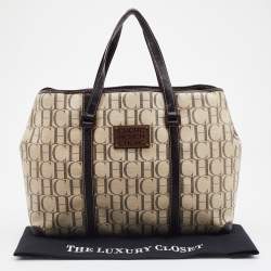Pre Owned CH Carolina Herrera Beige/Brown Monogram Coated Canvas and Leather Tote
