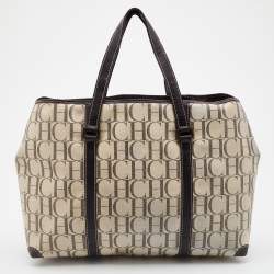 Pre Owned CH Carolina Herrera Beige/Brown Monogram Coated Canvas and Leather Tote