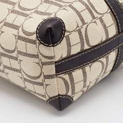 Pre Owned CH Carolina Herrera Beige/Brown Monogram Coated Canvas and Leather Tote
