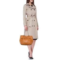 Pre Owned CH Carolina Herrera Brown Monogram Embossed Leather Audrey Tote