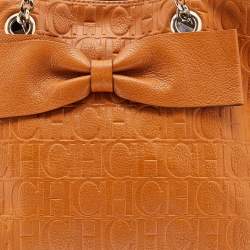 Pre Owned CH Carolina Herrera Brown Monogram Embossed Leather Audrey Tote