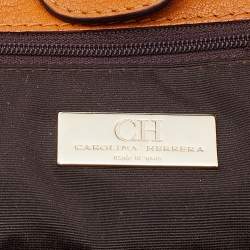 Pre Owned CH Carolina Herrera Brown Monogram Embossed Leather Audrey Tote