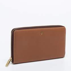 Pre Owned CH Carolina Herrera Brown Leather Zip Around Wallet