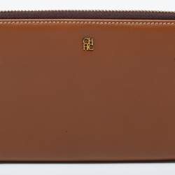 Pre Owned CH Carolina Herrera Brown Leather Zip Around Wallet