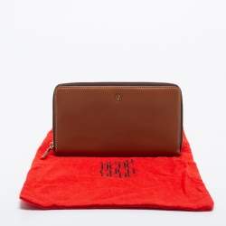 Pre Owned CH Carolina Herrera Brown Leather Zip Around Wallet