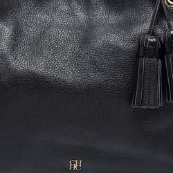 مملوكة مسبقًا CH Carolina Herrera Black Monogram Embossed Leather Chain Tote