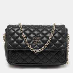 Pre Owned CH Carolina Herrera Black Quilted Leather Chain Crossbody Bag