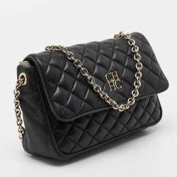 Pre Owned CH Carolina Herrera Black Quilted Leather Chain Crossbody Bag