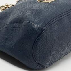 Pre Owned CH Carolina Herrera Navy Blue Pebbled Leather Maria Shoulder Bag