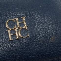 Pre Owned CH Carolina Herrera Navy Blue Pebbled Leather Maria Shoulder Bag