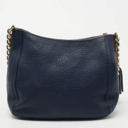 Pre Owned CH Carolina Herrera Navy Blue Pebbled Leather Maria Shoulder Bag