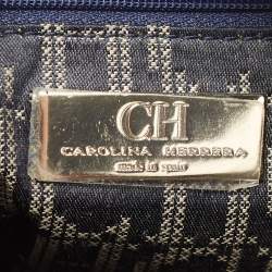 Pre Owned CH Carolina Herrera Navy Blue Pebbled Leather Maria Shoulder Bag