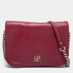 Pre Owned CH Carolina Herrera Burgundy Leather Flap Shoulder Bag