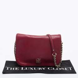 Pre Owned CH Carolina Herrera Burgundy Leather Flap Shoulder Bag