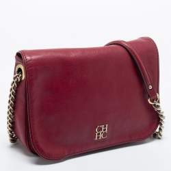 Pre Owned CH Carolina Herrera Burgundy Leather Flap Shoulder Bag