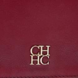 Pre Owned CH Carolina Herrera Burgundy Leather Flap Shoulder Bag