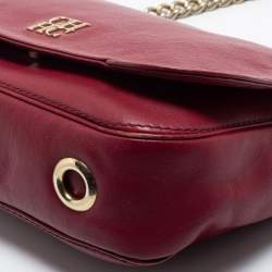Pre Owned CH Carolina Herrera Burgundy Leather Flap Shoulder Bag