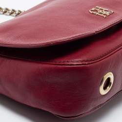 Pre Owned CH Carolina Herrera Burgundy Leather Flap Shoulder Bag