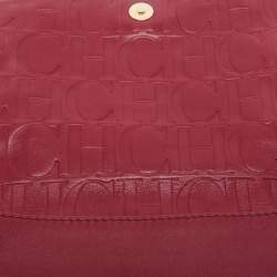 Pre Owned CH Carolina Herrera Burgundy Leather Flap Shoulder Bag