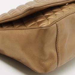 Pre Owned CH Carolina Herrera Metallic Gold Quilted Leather Chain Flap Shoulder Bag