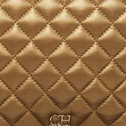 Pre Owned CH Carolina Herrera Metallic Gold Quilted Leather Chain Flap Shoulder Bag