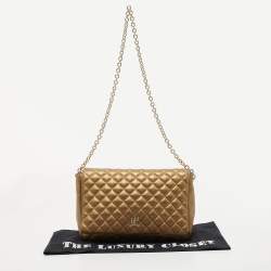 Pre Owned CH Carolina Herrera Metallic Gold Quilted Leather Chain Flap Shoulder Bag