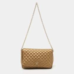 Pre Owned CH Carolina Herrera Metallic Gold Quilted Leather Chain Flap Shoulder Bag