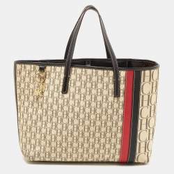 Pre Owned CH Carolina Herrera  Beige/Multicolor Canvas and Striped Leather Tote