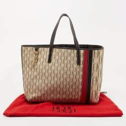 Pre Owned CH Carolina Herrera  Beige/Multicolor Canvas and Striped Leather Tote