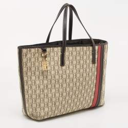 Pre Owned CH Carolina Herrera  Beige/Multicolor Canvas and Striped Leather Tote