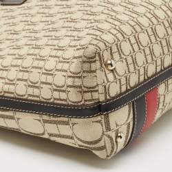 Pre Owned CH Carolina Herrera  Beige/Multicolor Canvas and Striped Leather Tote