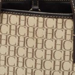 Pre Owned CH Carolina Herrera  Beige/Multicolor Canvas and Striped Leather Tote