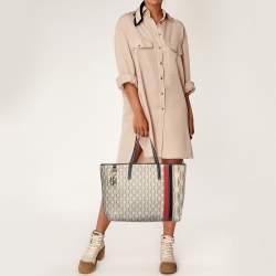 Pre Owned CH Carolina Herrera  Beige/Multicolor Canvas and Striped Leather Tote