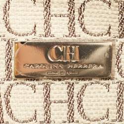 Pre Owned CH Carolina Herrera  Beige/Multicolor Canvas and Striped Leather Tote