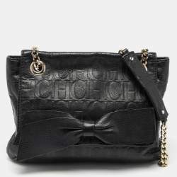 مملوكة مسبقًا CH Carolina Herrera Black Leather Bow Flap Shoulder Bag