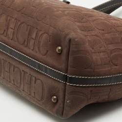 Pre Owned CH Carolina Herrera Brown/Black Monogram Embossed Nubuck and Leather Shopper Tote 