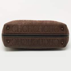 Pre Owned CH Carolina Herrera Brown/Black Monogram Embossed Nubuck and Leather Shopper Tote 