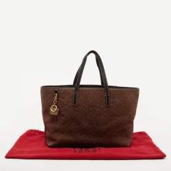 Pre Owned CH Carolina Herrera Brown/Black Monogram Embossed Nubuck and Leather Shopper Tote 