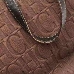 Pre Owned CH Carolina Herrera Brown/Black Monogram Embossed Nubuck and Leather Shopper Tote 