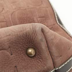 Pre Owned CH Carolina Herrera Brown/Black Monogram Embossed Nubuck and Leather Shopper Tote 