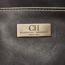 Pre Owned CH Carolina Herrera Brown/Black Monogram Embossed Nubuck and Leather Shopper Tote 
