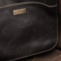 Pre Owned CH Carolina Herrera Brown/Black Monogram Embossed Nubuck and Leather Shopper Tote 