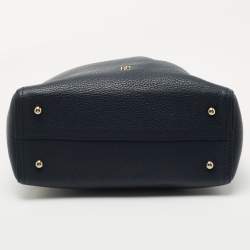 Pre Owned CH Carolina Herrera Navy Blue Grained Leather Chain Shoulder Bag