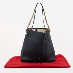 Pre Owned CH Carolina Herrera Navy Blue Grained Leather Chain Shoulder Bag