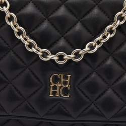 Pre Owned CH Carolina Herrera Black Quilted Leather Chain Flap Shoulder Bag