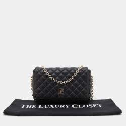 Pre Owned CH Carolina Herrera Black Quilted Leather Chain Flap Shoulder Bag