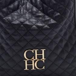 Pre Owned CH Carolina Herrera Black Quilted Leather Tassel Tote